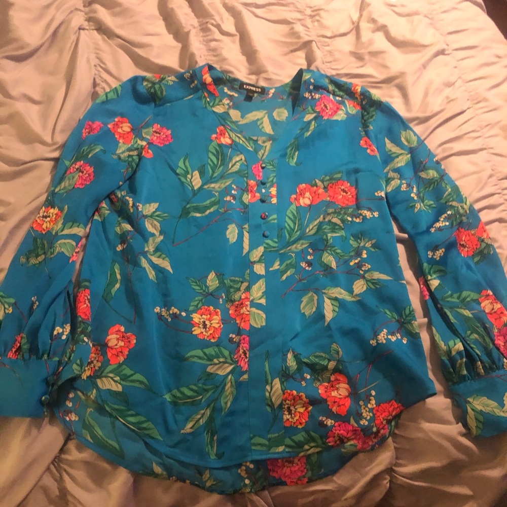 Express electric blue floral blouse